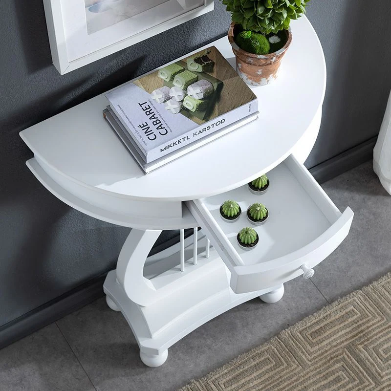 Traditional Chinese Birch Wood Eco-Friendly Engineered Wood Sturdy Semicircular Harp-Shaped Console Table 1-Drawer For Entryway & Hallway