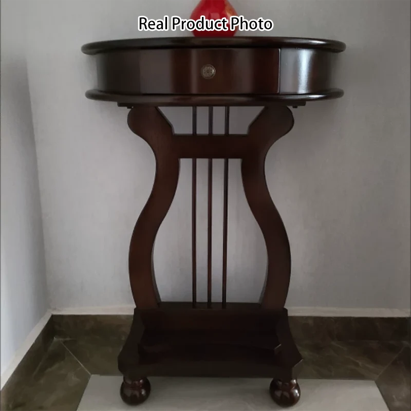 Traditional Chinese Birch Wood Eco-Friendly Engineered Wood Sturdy Semicircular Harp-Shaped Console Table 1-Drawer For Entryway & Hallway