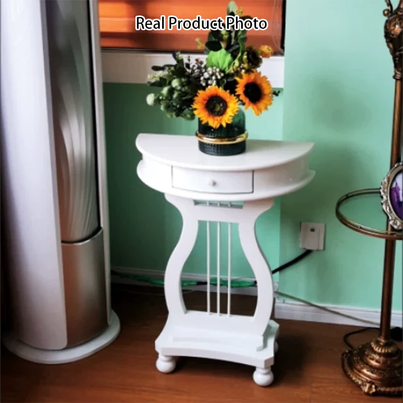 Traditional Chinese Birch Wood Eco-Friendly Engineered Wood Sturdy Semicircular Harp-Shaped Console Table 1-Drawer For Entryway & Hallway