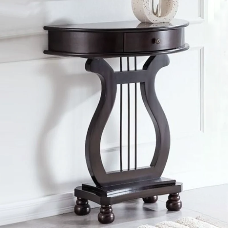 Traditional Chinese Birch Wood Eco-Friendly Engineered Wood Sturdy Semicircular Harp-Shaped Console Table 1-Drawer For Entryway & Hallway