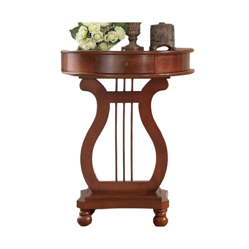 Traditional Chinese Birch Wood Eco-Friendly Engineered Wood Sturdy Semicircular Harp-Shaped Console Table 1-Drawer For Entryway & Hallway