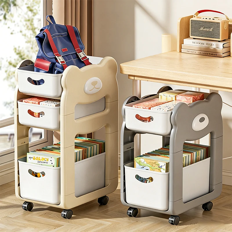 Modern Minimalist PP Plastic Cartoon Bear Kids Movable Storage Shelf 2/3-Tier For Bedroom & Study