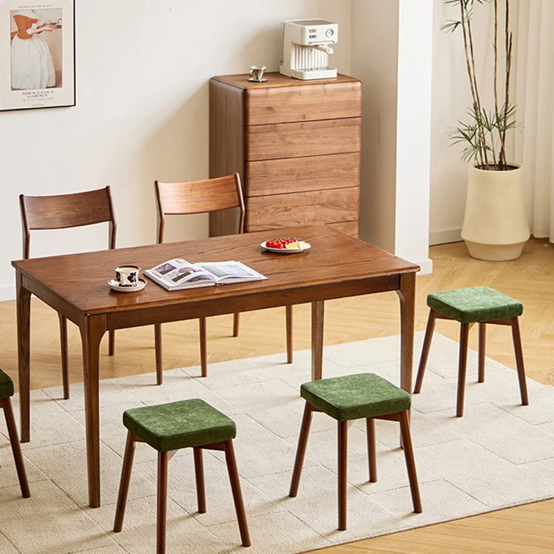 Modern Minimalist Square Chenille Cat Scratching Leather Resistant Fabric Beech Wood Detachable Washable Low Stool Backless Armless For Living Room & Dining Room