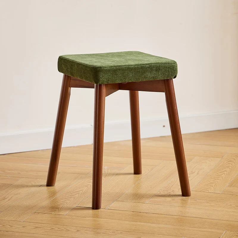 Modern Minimalist Square Chenille Cat Scratching Leather Resistant Fabric Beech Wood Detachable Washable Low Stool Backless Armless For Living Room & Dining Room