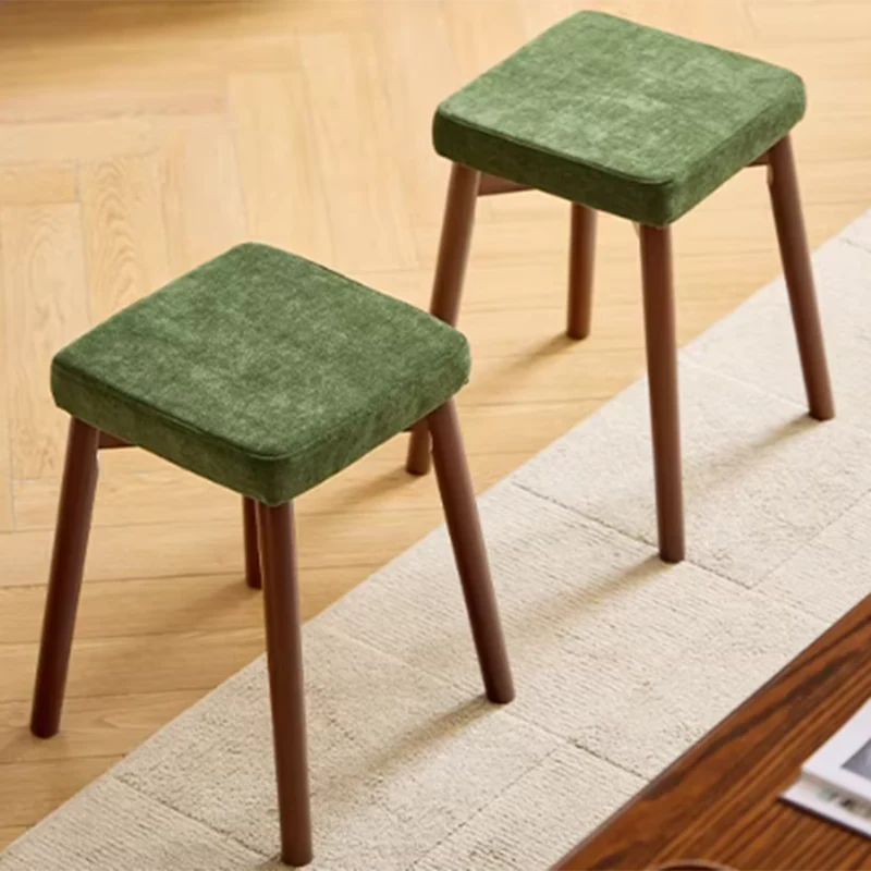 Modern Minimalist Square Chenille Cat Scratching Leather Resistant Fabric Beech Wood Detachable Washable Low Stool Backless Armless For Living Room & Dining Room