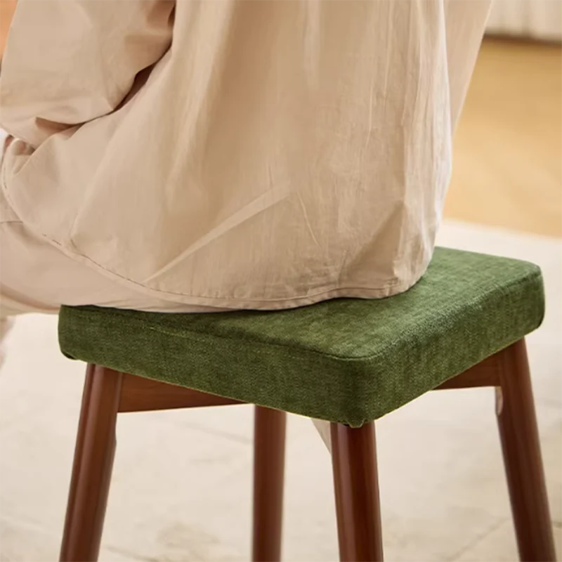 Modern Minimalist Square Chenille Cat Scratching Leather Resistant Fabric Beech Wood Detachable Washable Low Stool Backless Armless For Living Room & Dining Room