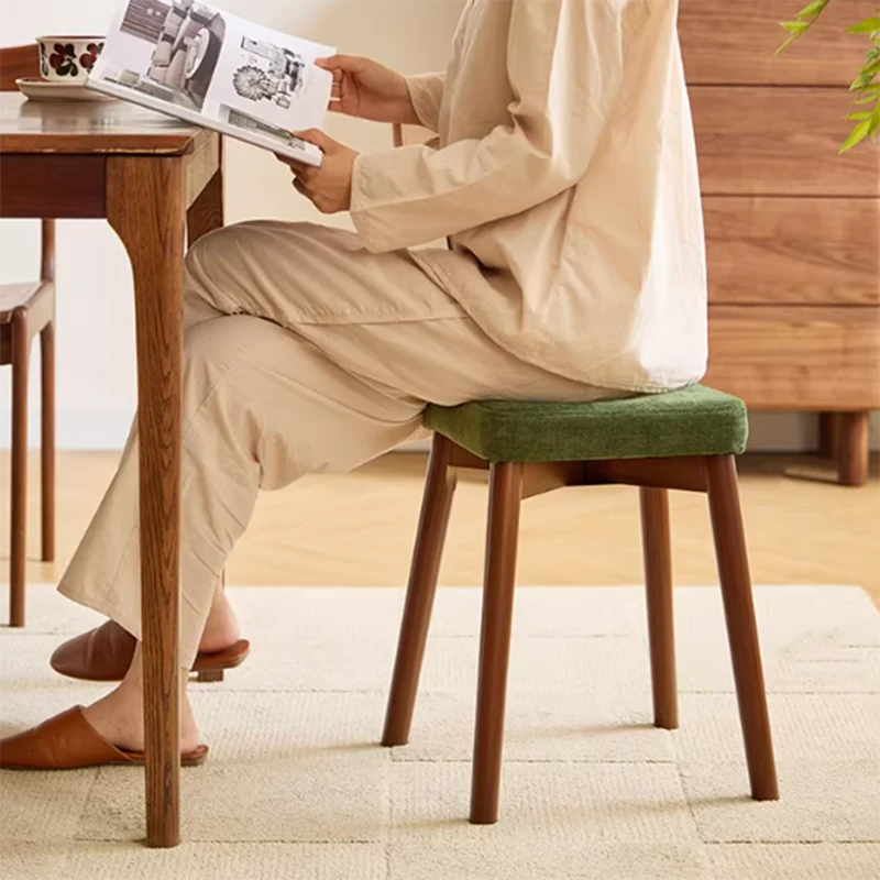 Modern Minimalist Square Chenille Cat Scratching Leather Resistant Fabric Beech Wood Detachable Washable Low Stool Backless Armless For Living Room & Dining Room