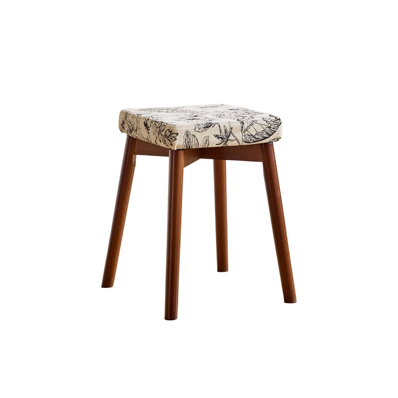 Modern Minimalist Square Chenille Cat Scratching Leather Resistant Fabric Beech Wood Detachable Washable Low Stool Backless Armless For Living Room & Dining Room