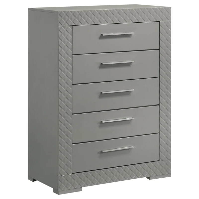 Coaster Furniture Ives 224975 5-Drawer Bedroom Chest of Drawers - Grey High Gloss