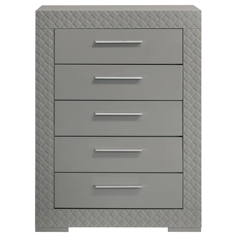 Coaster Furniture Ives 224975 5-Drawer Bedroom Chest of Drawers - Grey High Gloss