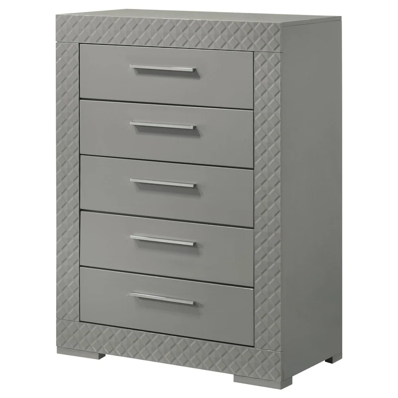 Coaster Furniture Ives 224975 5-Drawer Bedroom Chest of Drawers - Grey High Gloss