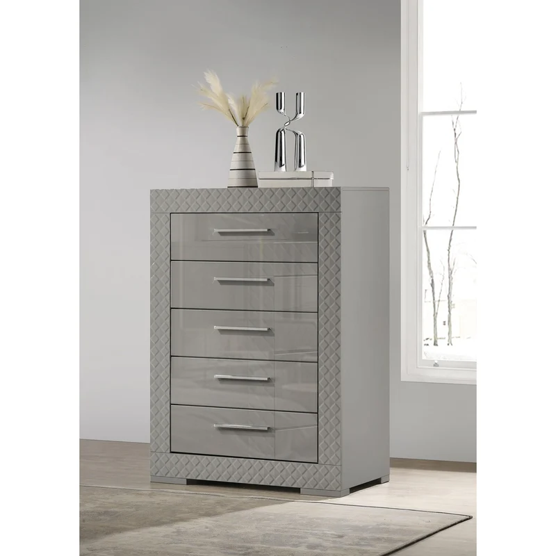 Coaster Furniture Ives 224975 5-Drawer Bedroom Chest of Drawers - Grey High Gloss