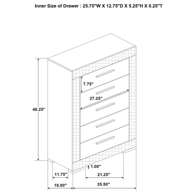 Coaster Furniture Ives 224975 5-Drawer Bedroom Chest of Drawers - Grey High Gloss