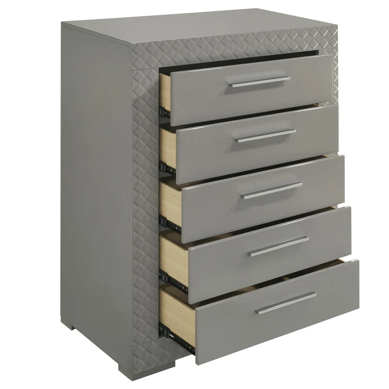 Coaster Furniture Ives 224975 5-Drawer Bedroom Chest of Drawers - Grey High Gloss