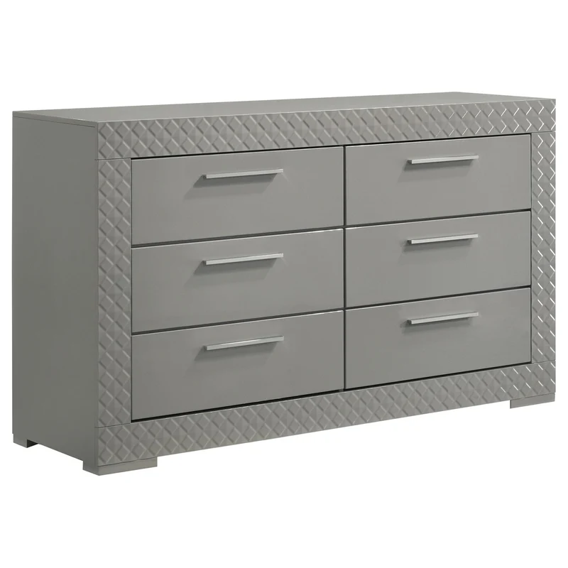 Coaster Furniture Ives 224973 6-Drawer Dresser Cabinet - Grey High Gloss