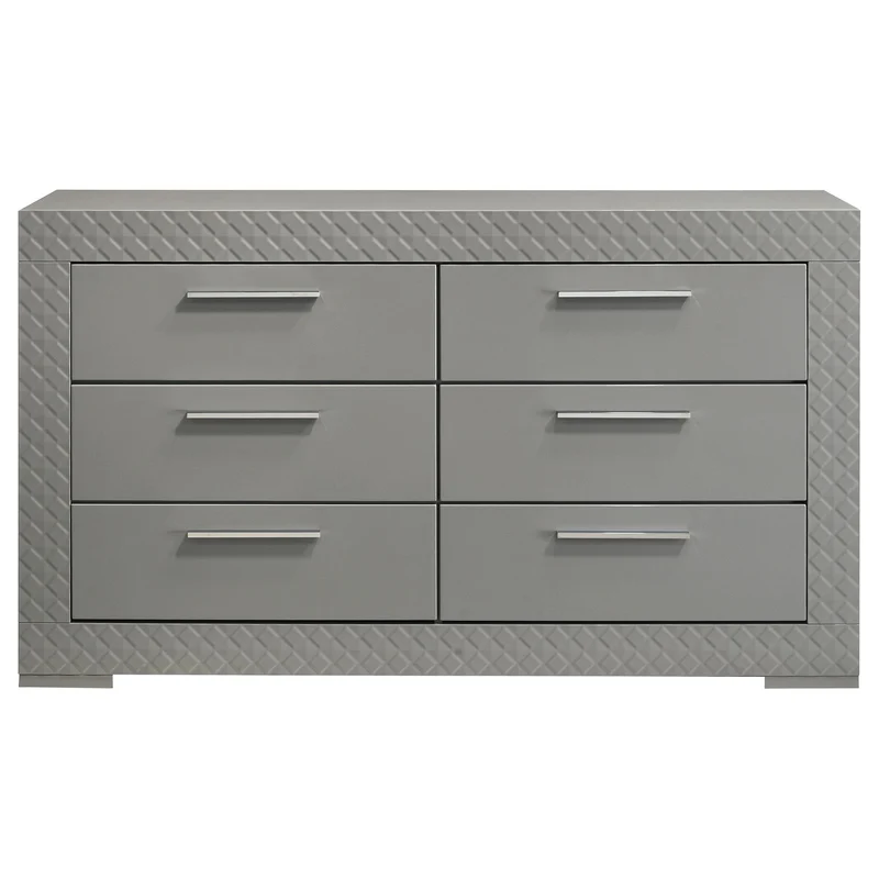 Coaster Furniture Ives 224973 6-Drawer Dresser Cabinet - Grey High Gloss