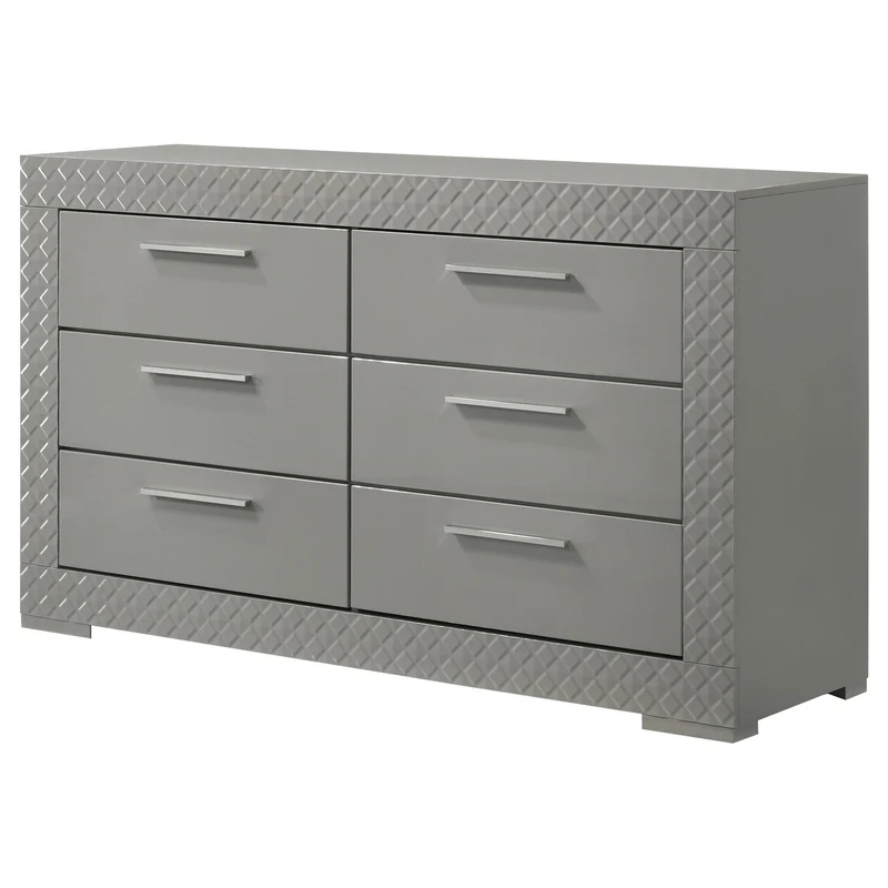 Coaster Furniture Ives 224973 6-Drawer Dresser Cabinet - Grey High Gloss
