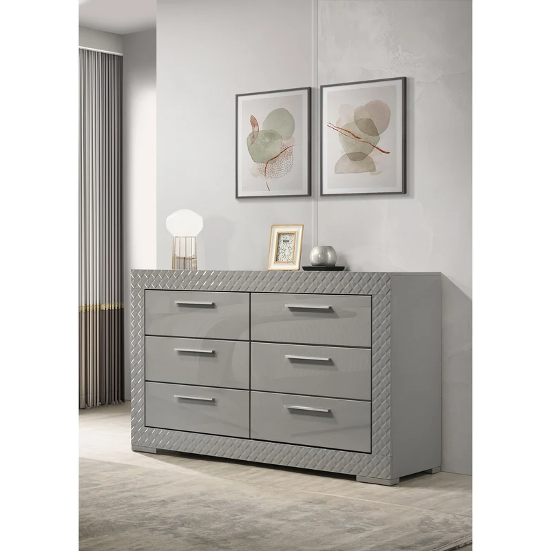 Coaster Furniture Ives 224973 6-Drawer Dresser Cabinet - Grey High Gloss