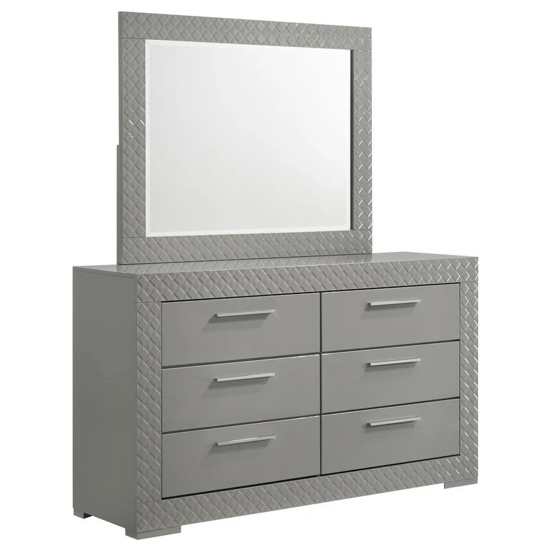 Coaster Furniture Ives 224973M 6-Drawer Dresser and Mirror - Grey High Gloss