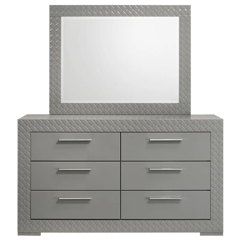 Coaster Furniture Ives 224973M 6-Drawer Dresser and Mirror - Grey High Gloss