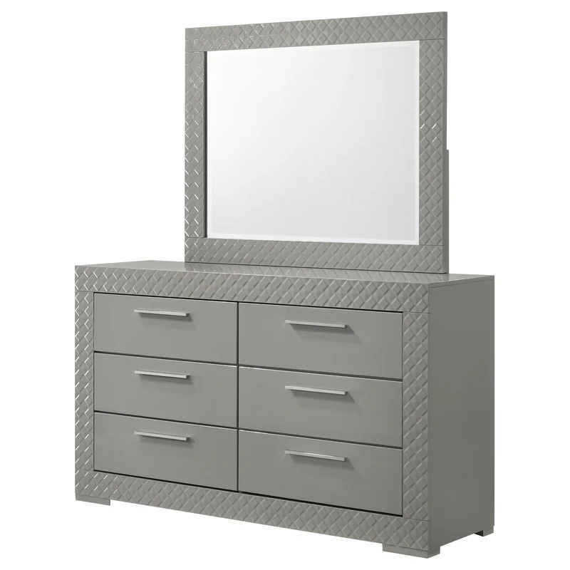 Coaster Furniture Ives 224973M 6-Drawer Dresser and Mirror - Grey High Gloss