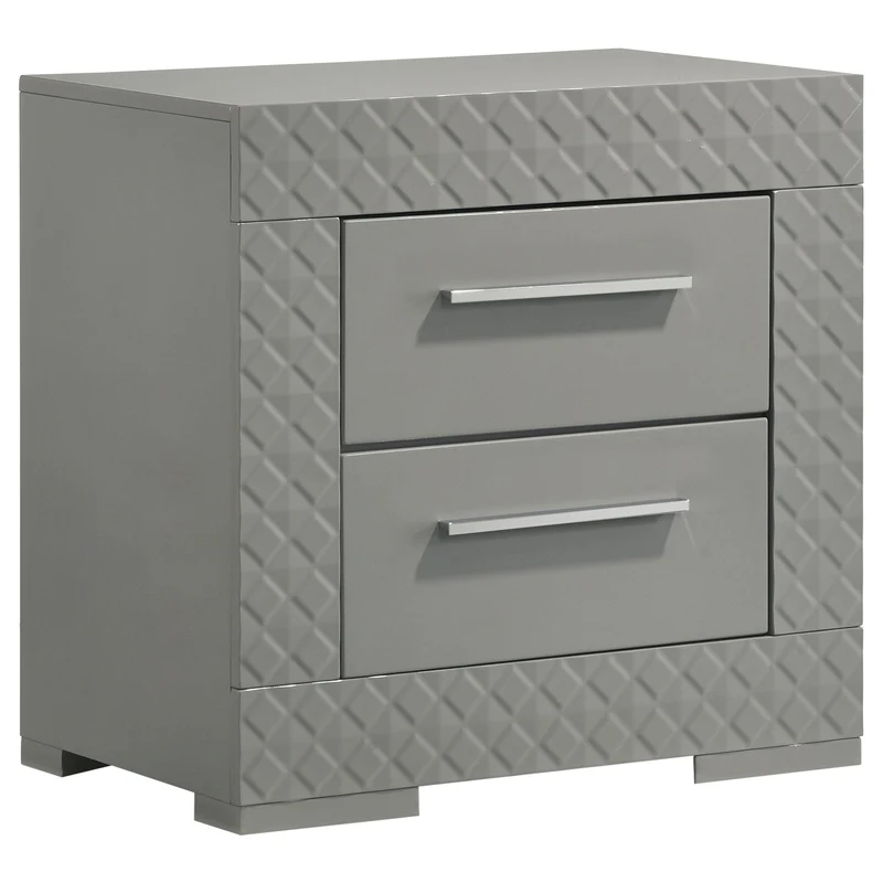 Coaster Furniture Ives 224972 2-Drawer Nightstand Bedside Table - Grey High Gloss