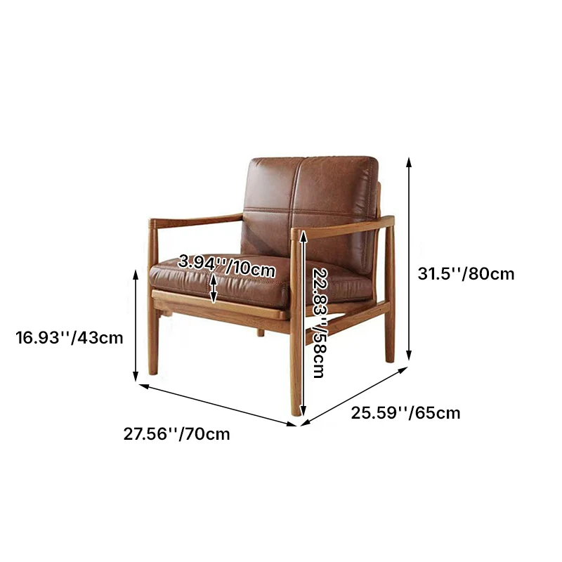 Traditional Vintage Rectangular Faux Oil-Waxed Leather Velvet Rubberwood Accent Chair Backrest Armrest For Living Room
