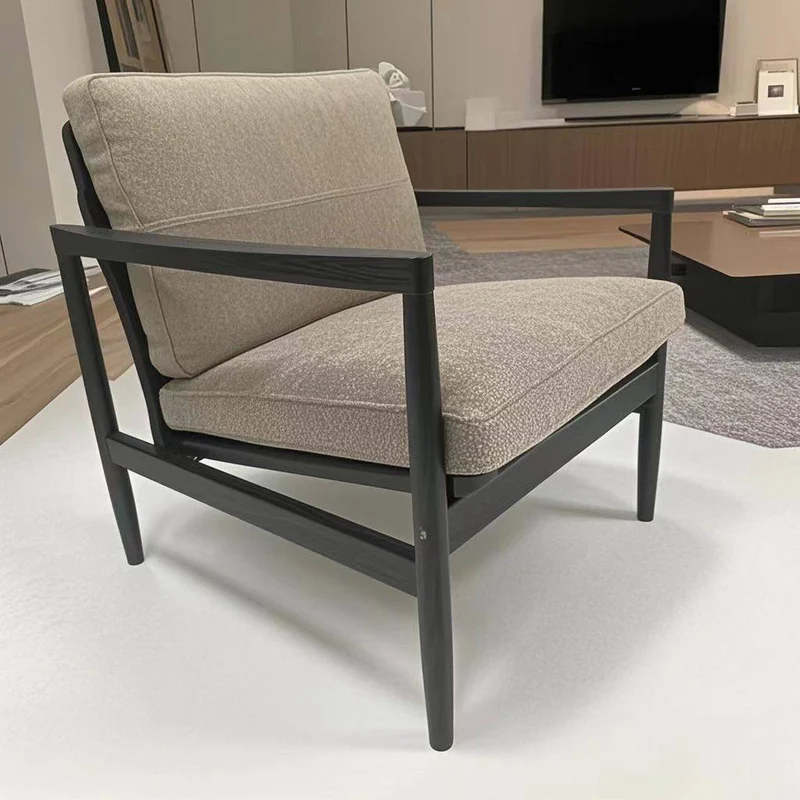 Traditional Vintage Rectangular Faux Oil-Waxed Leather Velvet Rubberwood Accent Chair Backrest Armrest For Living Room