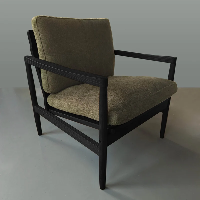 Traditional Vintage Rectangular Faux Oil-Waxed Leather Velvet Rubberwood Accent Chair Backrest Armrest For Living Room