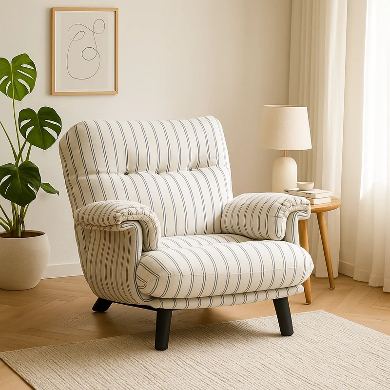 Traditional Vintage Rectangular Cotton-Linen Solid Wood Carbon Steel Accent Chair Backrest Armrest For Living Room