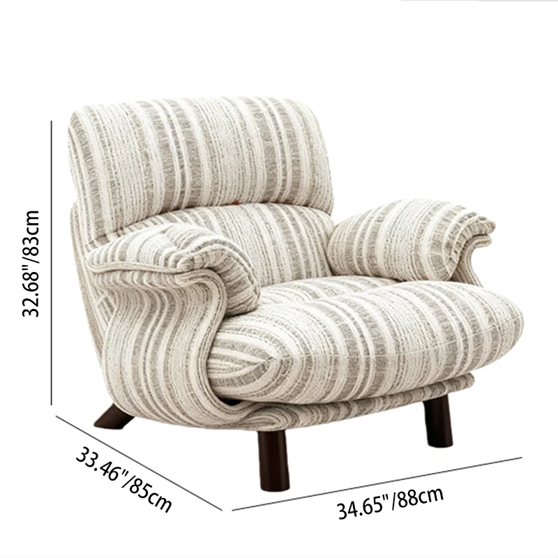 Traditional Vintage Rectangular Cotton-Linen Solid Wood Carbon Steel Accent Chair Backrest Armrest For Living Room