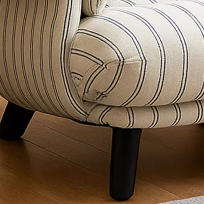 Traditional Vintage Rectangular Cotton-Linen Solid Wood Carbon Steel Accent Chair Backrest Armrest For Living Room