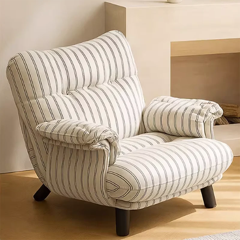 Traditional Vintage Rectangular Cotton-Linen Solid Wood Carbon Steel Accent Chair Backrest Armrest For Living Room