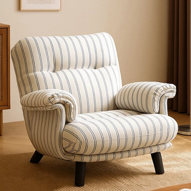Traditional Vintage Rectangular Cotton-Linen Solid Wood Carbon Steel Accent Chair Backrest Armrest For Living Room
