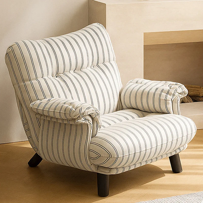 Traditional Vintage Rectangular Cotton-Linen Solid Wood Carbon Steel Accent Chair Backrest Armrest For Living Room