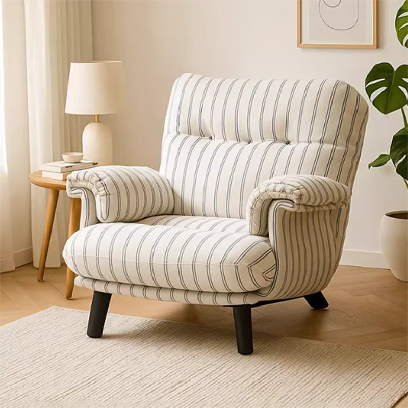Traditional Vintage Rectangular Cotton-Linen Solid Wood Carbon Steel Accent Chair Backrest Armrest For Living Room