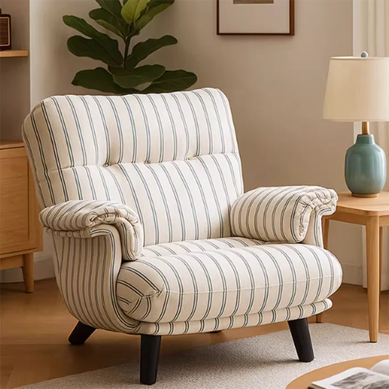 Traditional Vintage Rectangular Cotton-Linen Solid Wood Carbon Steel Accent Chair Backrest Armrest For Living Room