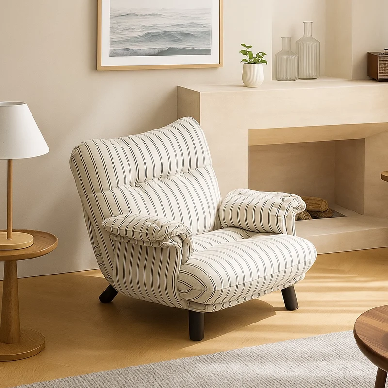 Traditional Vintage Rectangular Cotton-Linen Solid Wood Carbon Steel Accent Chair Backrest Armrest For Living Room