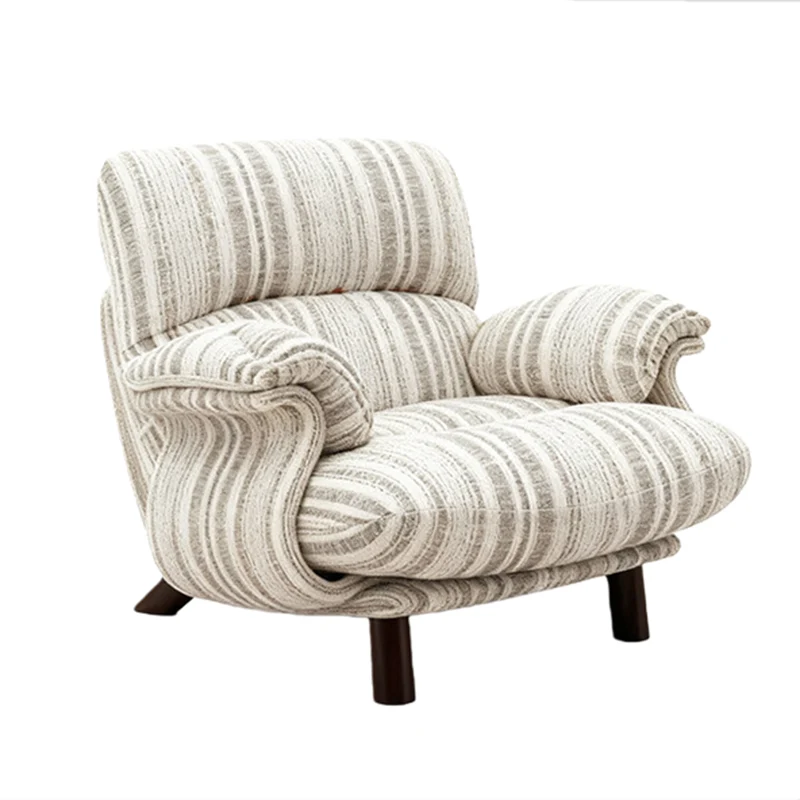 Traditional Vintage Rectangular Cotton-Linen Solid Wood Carbon Steel Accent Chair Backrest Armrest For Living Room