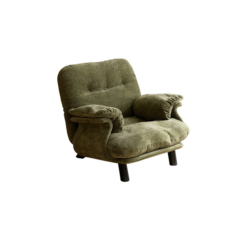 Traditional Vintage Rectangular Cotton-Linen Solid Wood Carbon Steel Accent Chair Backrest Armrest For Living Room