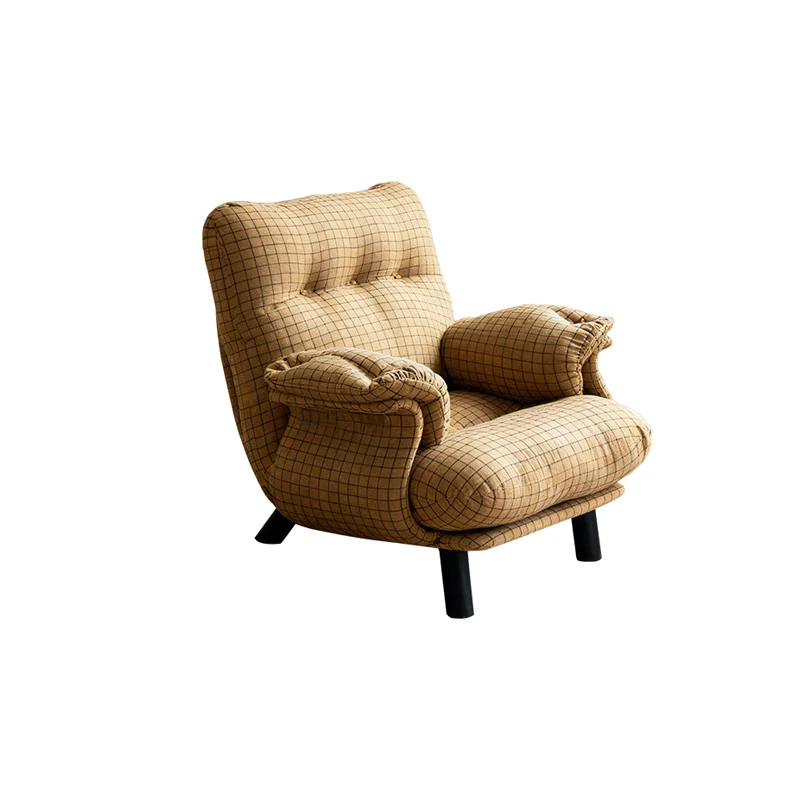 Traditional Vintage Rectangular Cotton-Linen Solid Wood Carbon Steel Accent Chair Backrest Armrest For Living Room