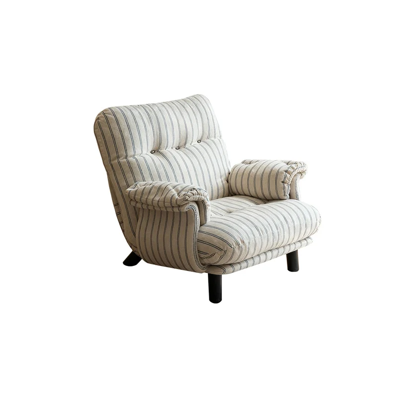 Traditional Vintage Rectangular Cotton-Linen Solid Wood Carbon Steel Accent Chair Backrest Armrest For Living Room