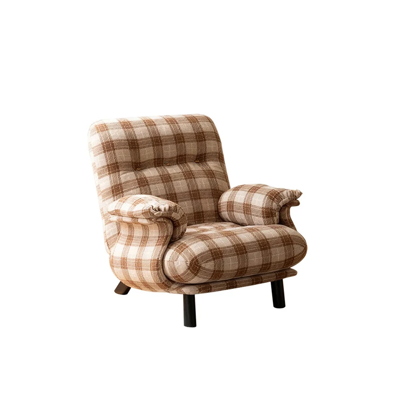 Traditional Vintage Rectangular Cotton-Linen Solid Wood Carbon Steel Accent Chair Backrest Armrest For Living Room