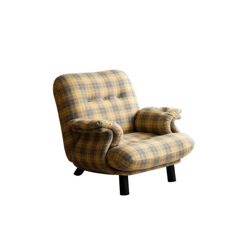 Traditional Vintage Rectangular Cotton-Linen Solid Wood Carbon Steel Accent Chair Backrest Armrest For Living Room