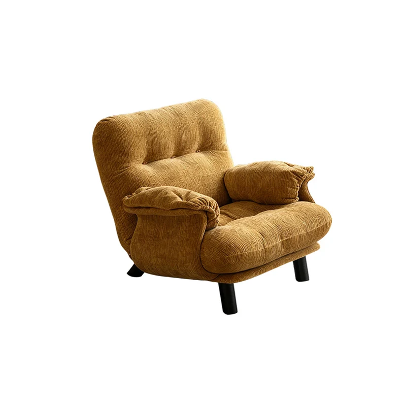 Traditional Vintage Rectangular Cotton-Linen Solid Wood Carbon Steel Accent Chair Backrest Armrest For Living Room