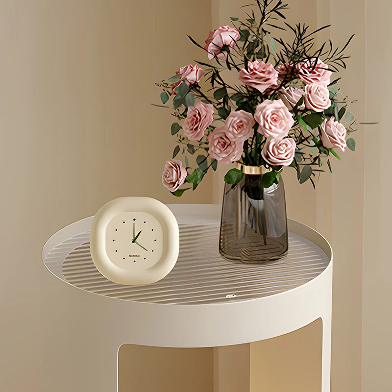 Contemporary Industrial Cylindrical Carbon Steel Fluted Glass USB Charging Sensor Light End Table 2-Tier For Living Room