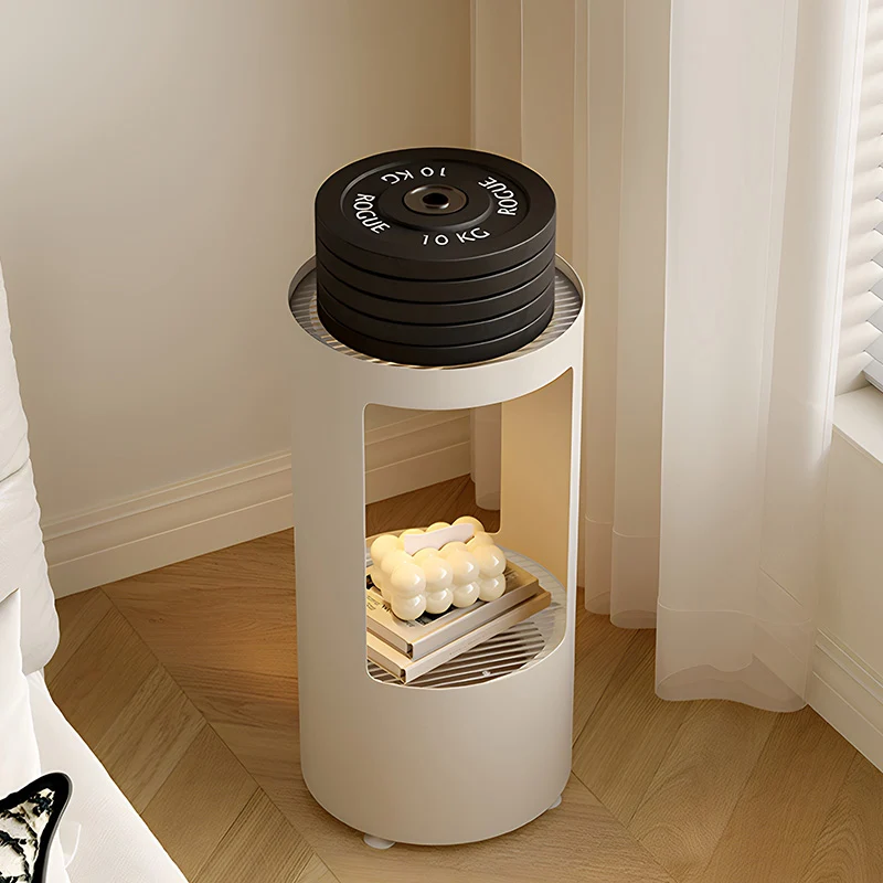 Contemporary Industrial Cylindrical Carbon Steel Fluted Glass USB Charging Sensor Light End Table 2-Tier For Living Room