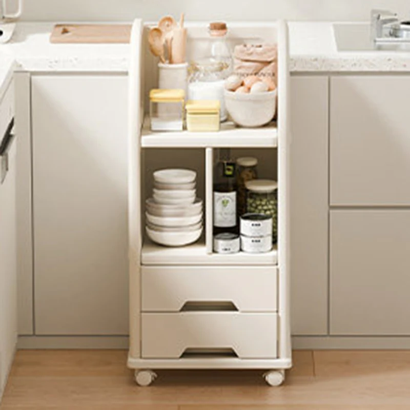 Modern Minimalist Eco-Friendly HDPE Arched Movable Storage Shelf 2-Drawer For Living Room