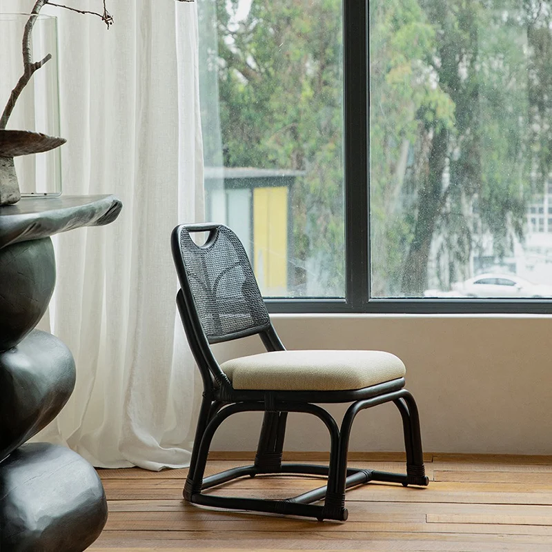 Contemporary Boho Square Cotton-linen Rattan Agate Rattan Weaving Low Stool For Living Room