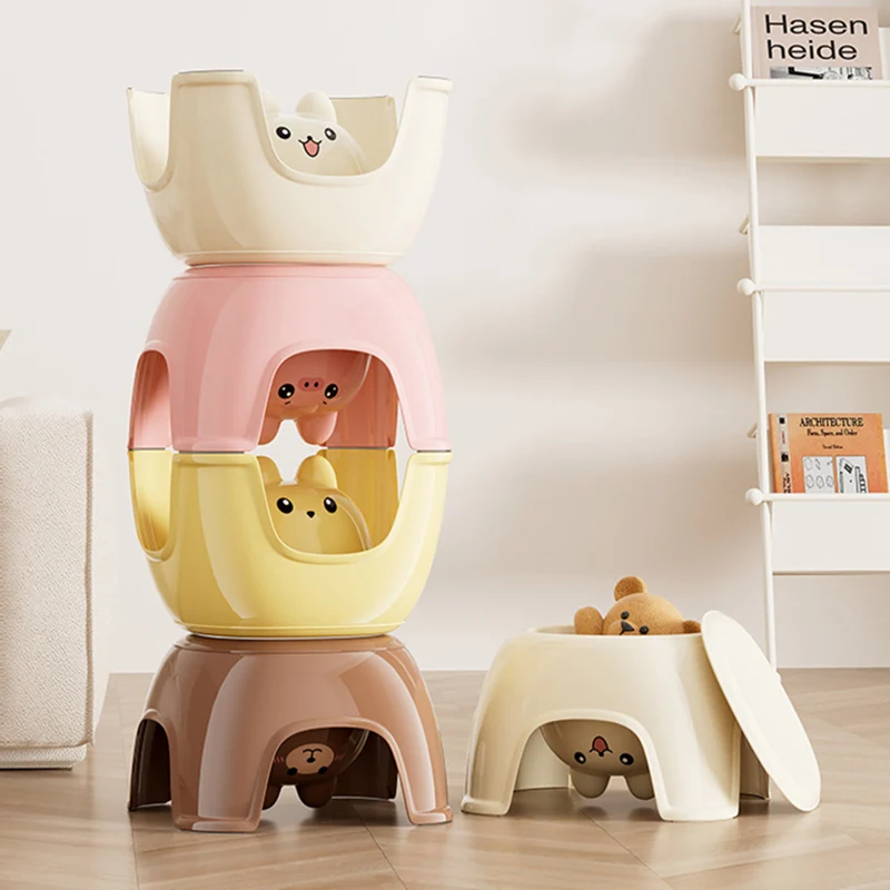 Contemporary Creative Oval PP Plastic Non-Slip Kids Storage Low Stool Backless Armless For Living Room & Entryway